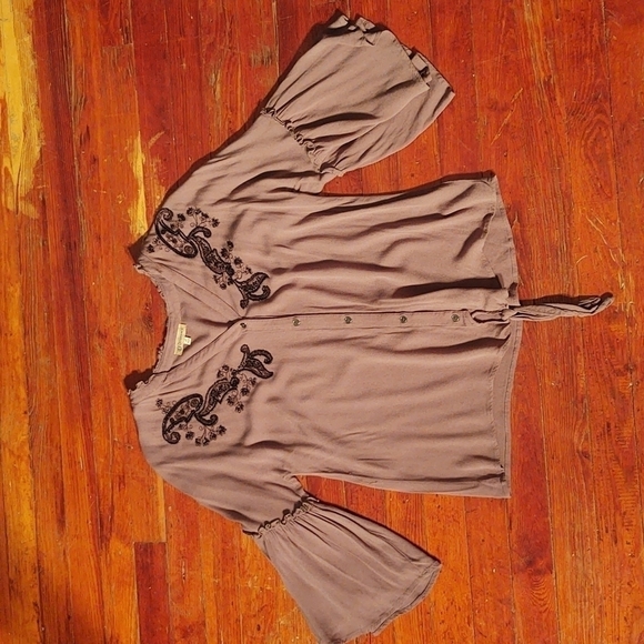 Democracy Olive Green Beaded Embroidered Paisley Design Blouse Sz S - Picture 1 of 7